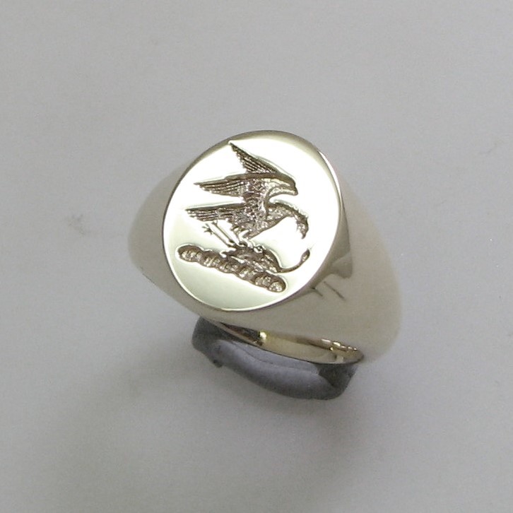 Eagle fighting crest seal engraved sterling silver 925 signet ring