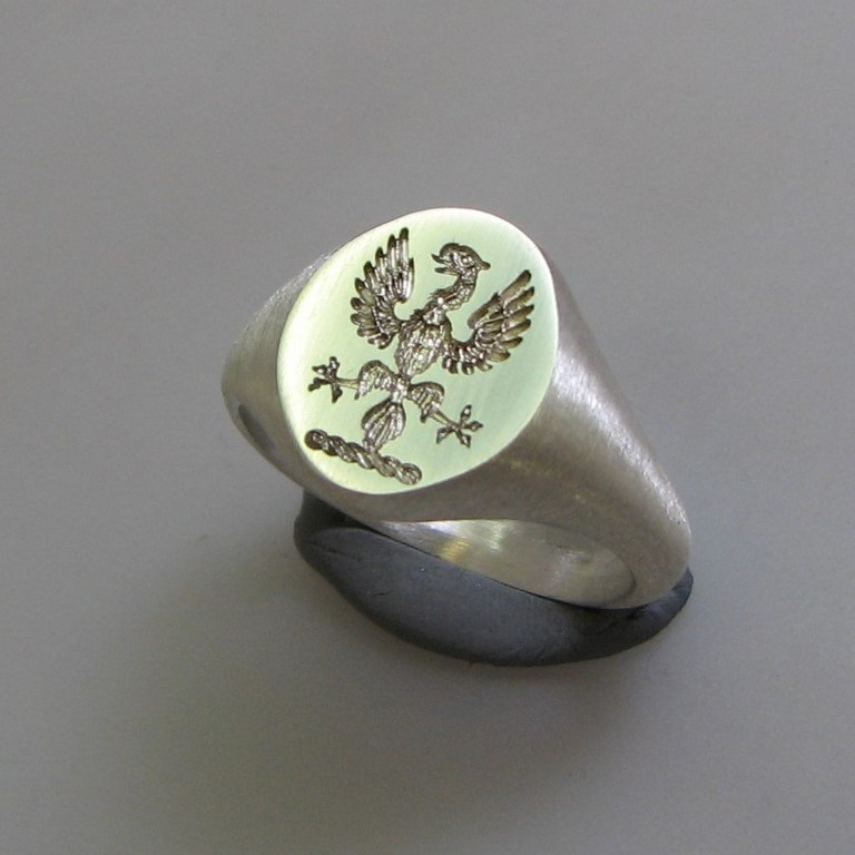 Phoenix  crest engraved signet ring