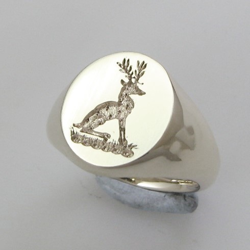 Stag or Deer sitting crest engraved signet ring