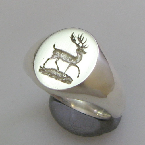 stag crest silver signet ring