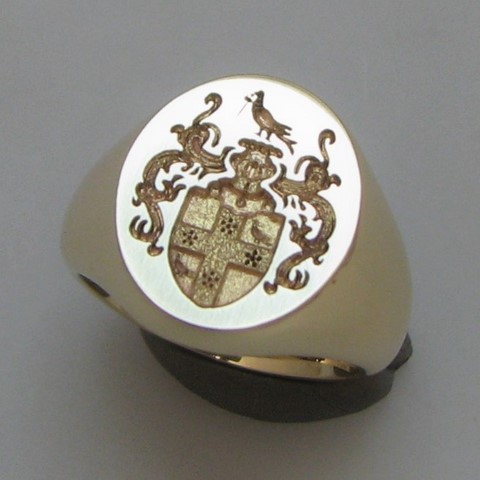 Coat of arms with bird crest signet ring