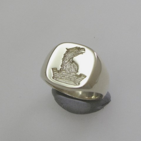 Eagle head in crown crest seal engraved sterling silver 925 signet ring