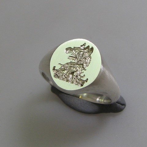 Gryphon or Gryphin crest engraved signet ring