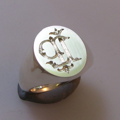 Initials reverse seal engraved signet ring